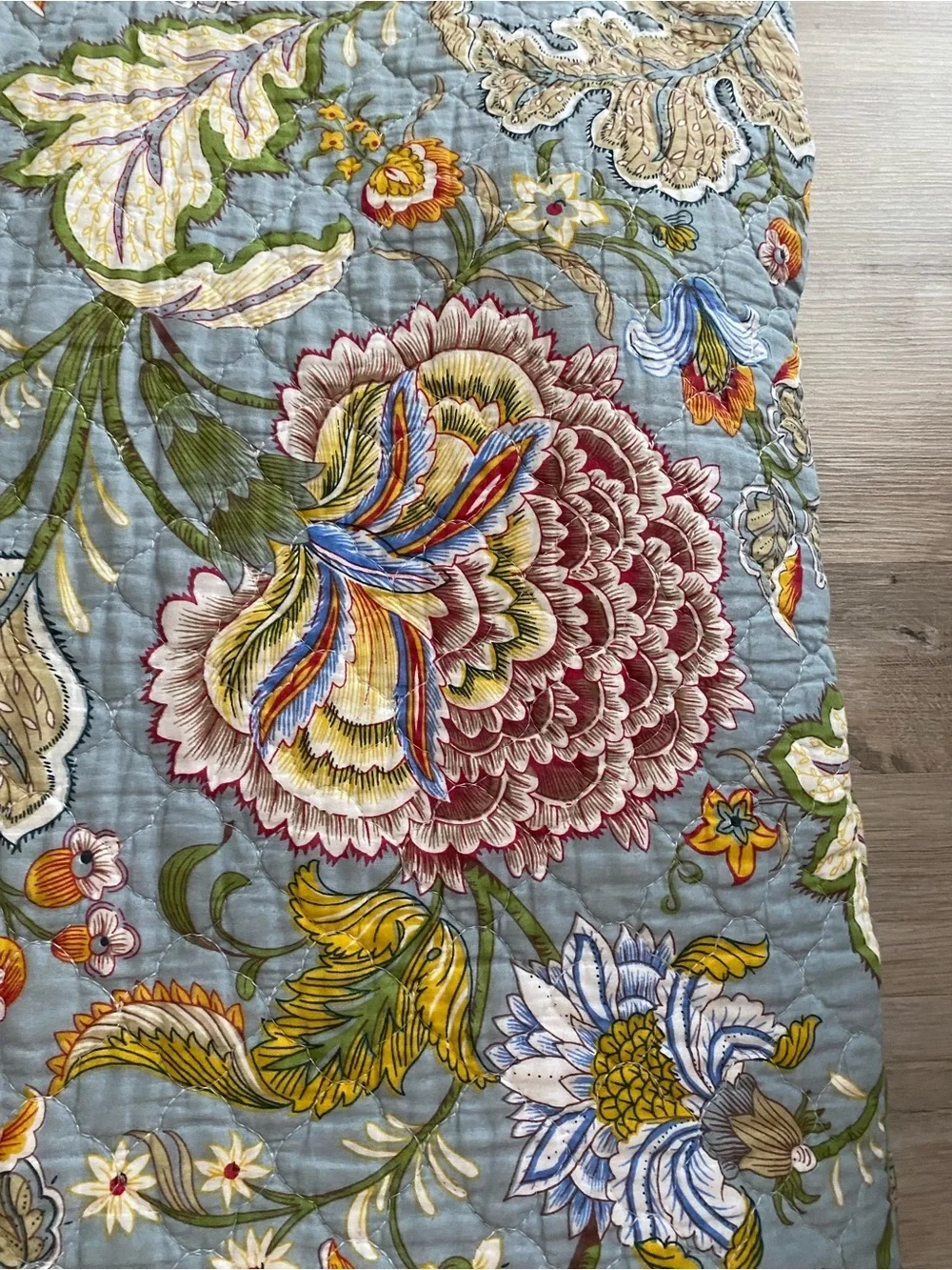 Levtex Floral Reversible King Quilt - Blue, Cream,  Green